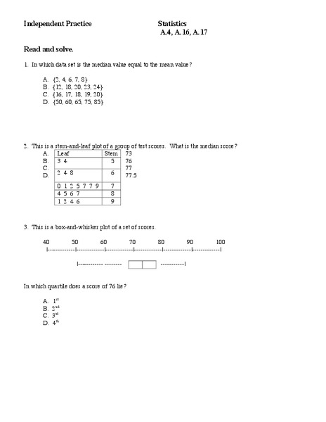 Statistics Worksheet