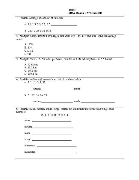 Statistics Worksheet
