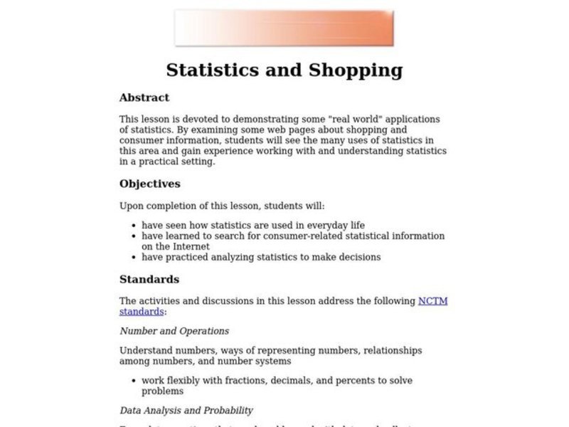 Statistics and Shopping Lesson Plan