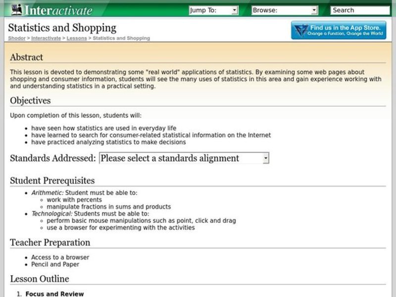 Statistics and Shopping Lesson Plan