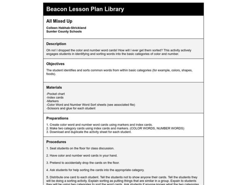 All Mixed Up Lesson Plan