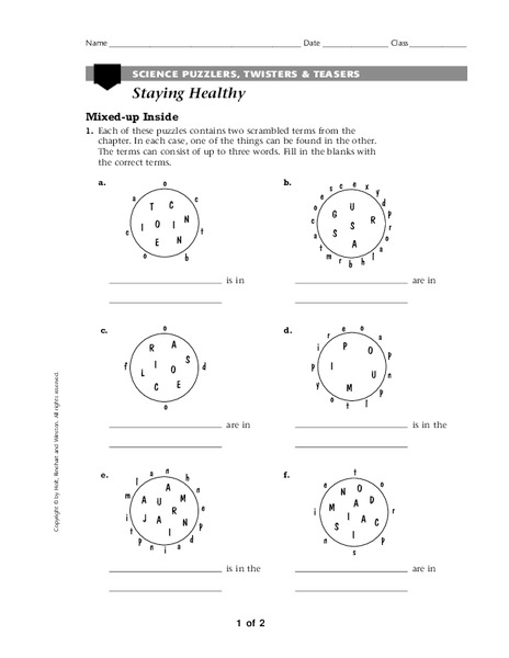 Staying Healthy Worksheet
