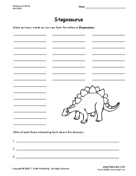 Stegosaurus Worksheet