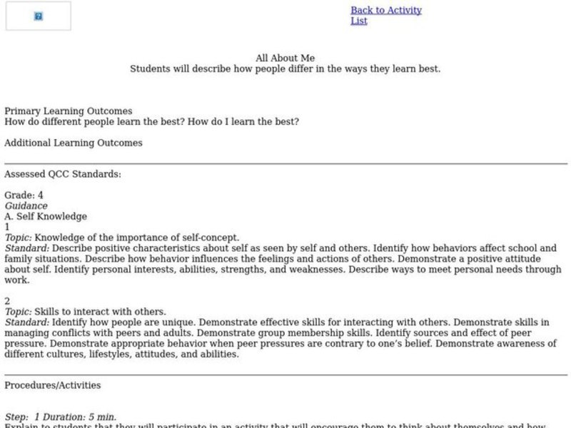 All About Me Lesson Plan