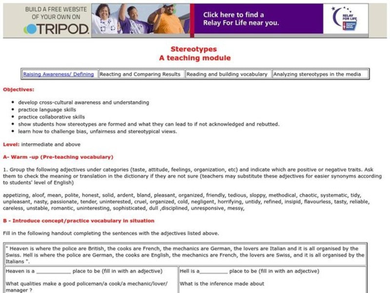 Stereotypes Lesson Plan