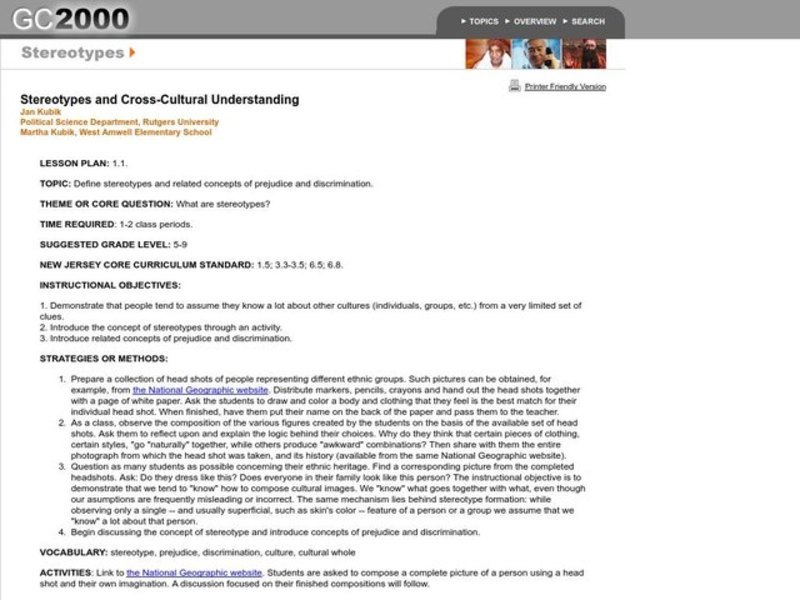 Stereotypes and Cross-Cultural Understanding Lesson Plan