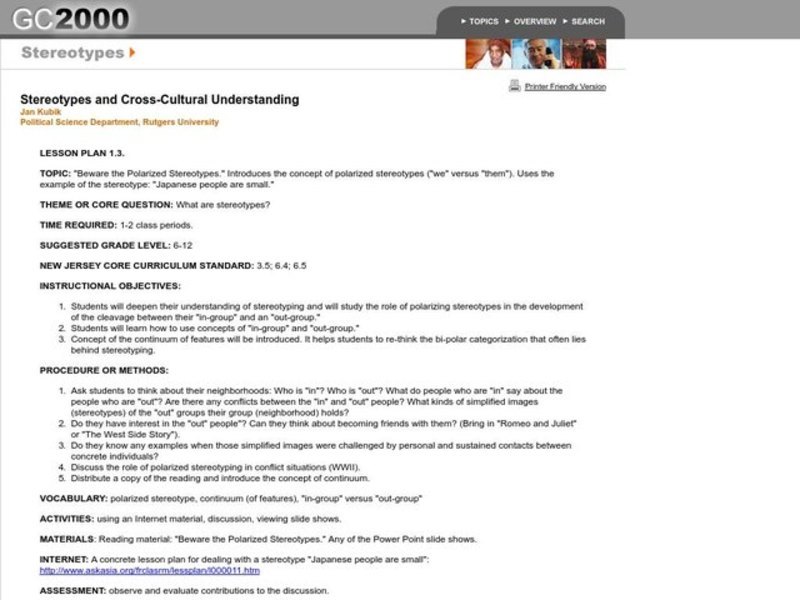 Stereotypes and Cross-Cultural Understanding Lesson Plan