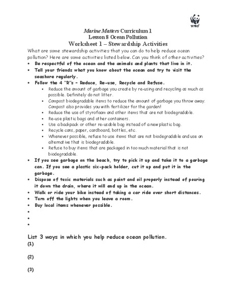 Stewardship Activities Worksheet