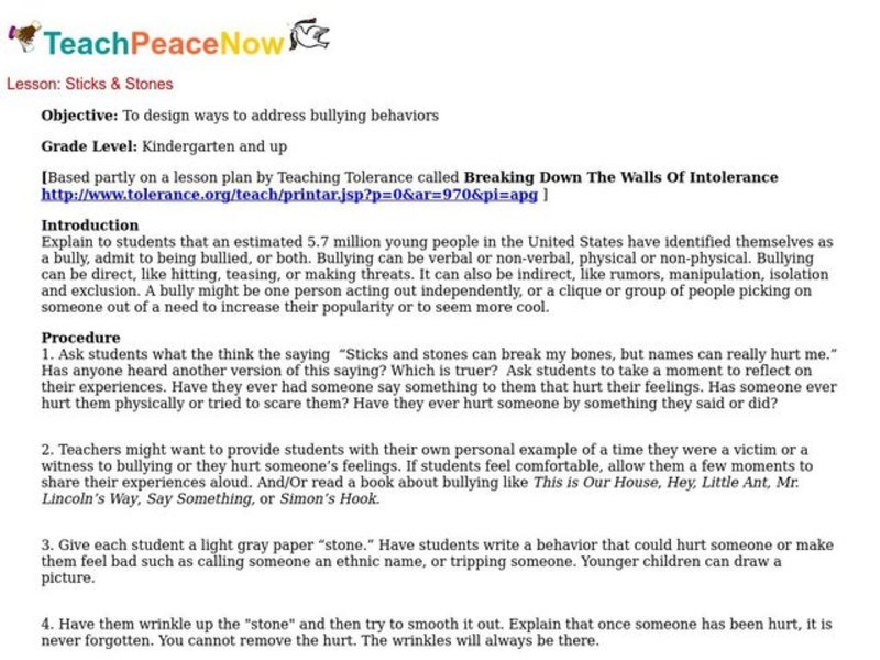 Sticks and Stones Lesson Plan