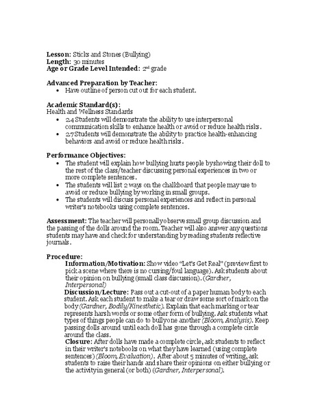 Sticks and Stones Lesson Plan