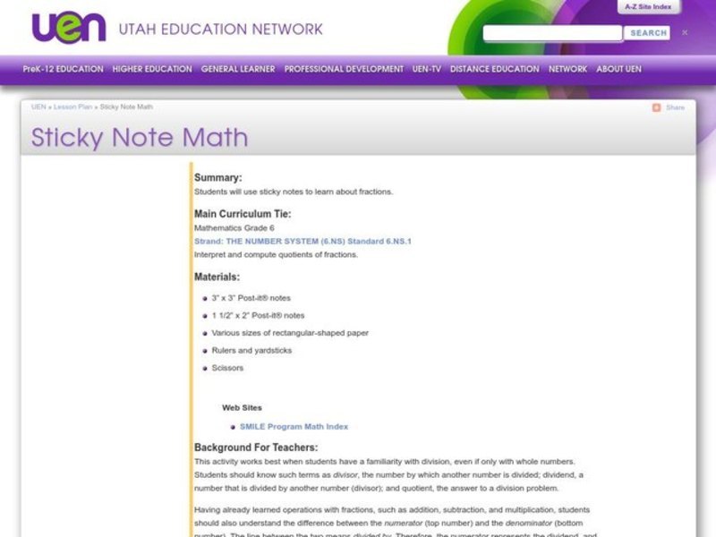 Sticky Note Math Lesson Plan