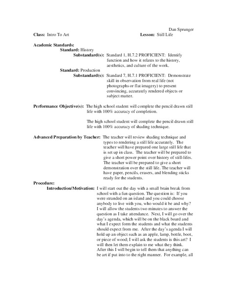 Still Life Lesson Plan