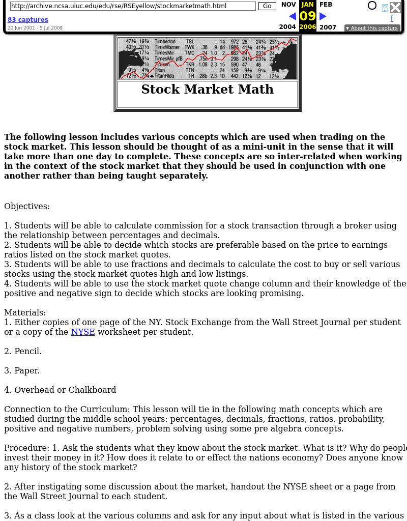 Stock Market Math Lesson Plan