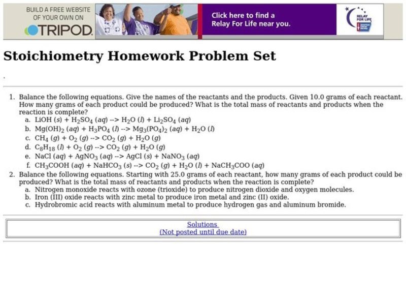 Stoichiometry Worksheet