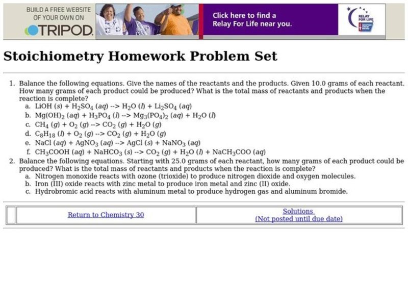 Stoichiometry Worksheet