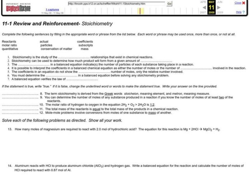 Stoichiometry Worksheet