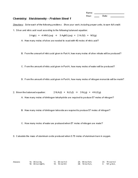 Stoichiometry Worksheet