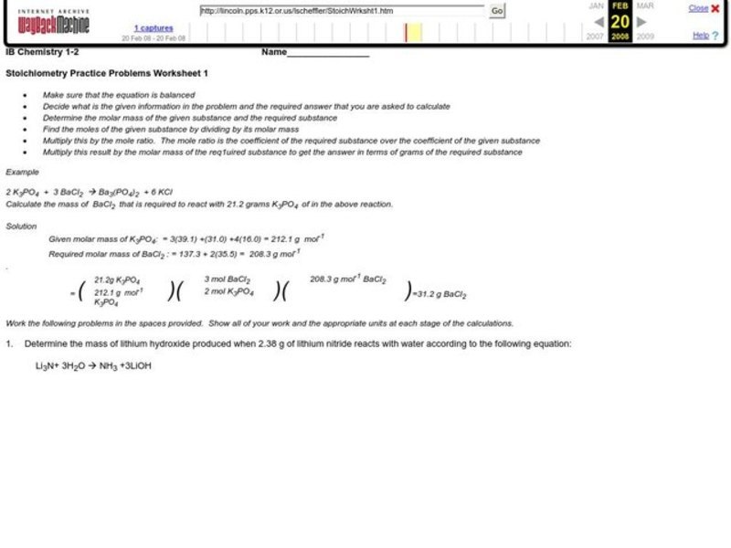 Stoichiometry Practice Problems Worksheet
