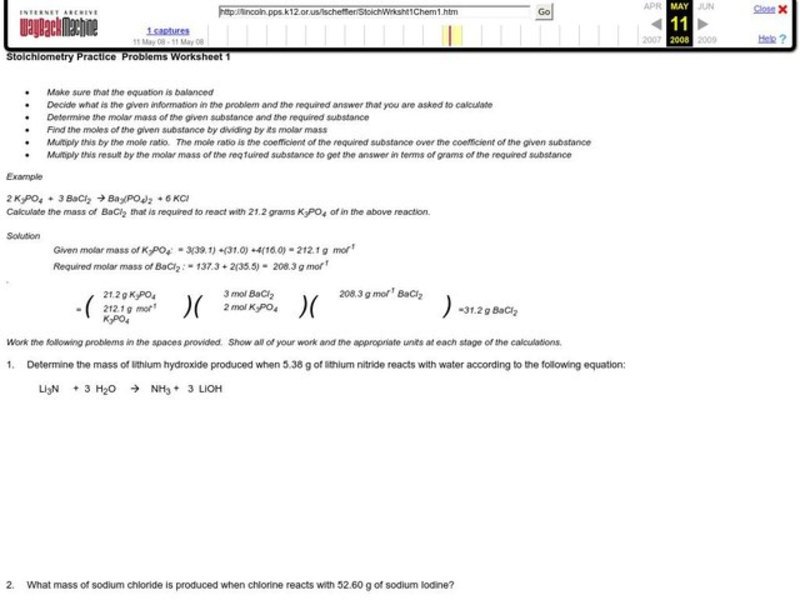 Stoichiometry Practice Problems Worksheet