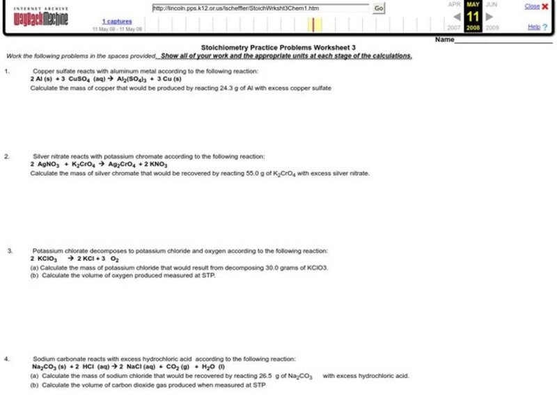 Stoichiometry Practice Problems Worksheet