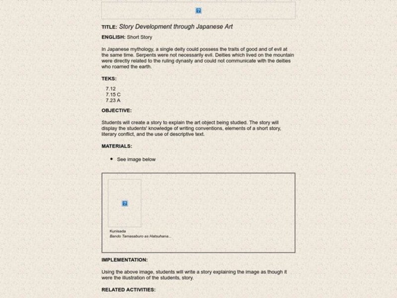 Story Development through Japanese art Lesson Plan