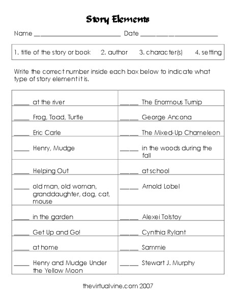 Story Elements Worksheet