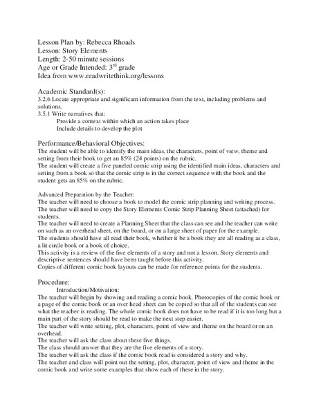 Story Elements  Lesson Plan