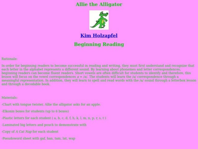 Allie The Alligator Lesson Plan