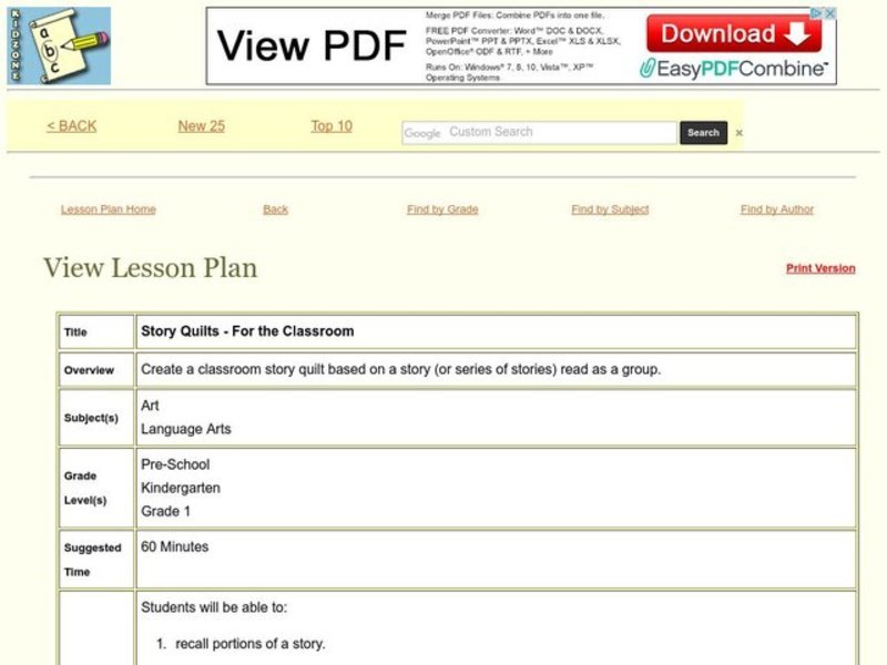 Story Quilts Lesson Plan