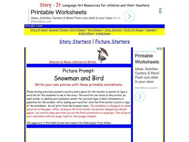 Story Starters Worksheet