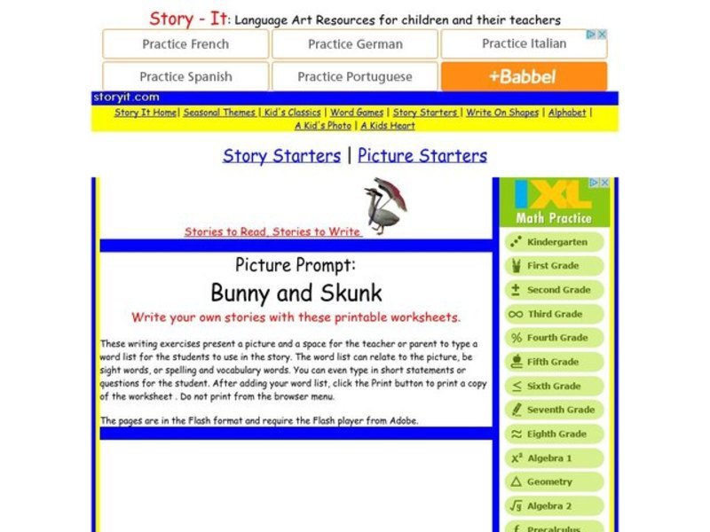 Story Starters Worksheet