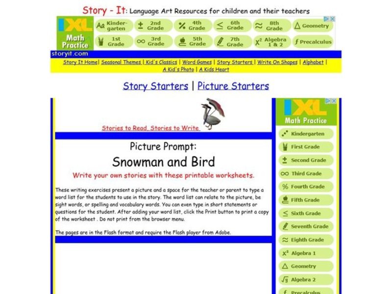 Story Starters Worksheet