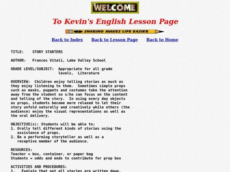 Story Starters Lesson Plan