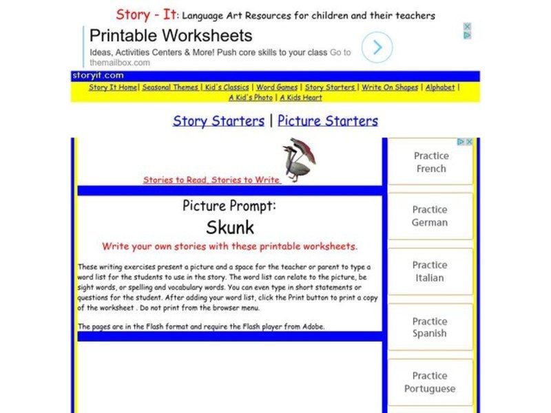 Story Starters: Skunk Worksheet