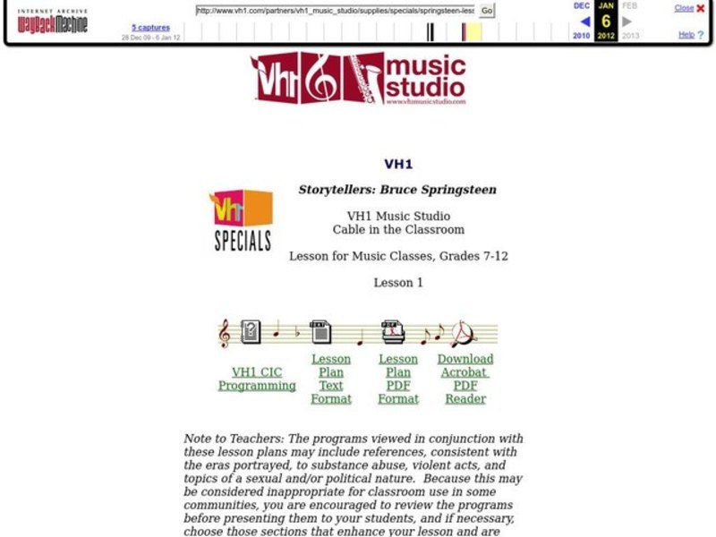 Storytellers: Bruce Springsteen Lesson Plan