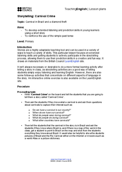 Storytelling: Carnival Crime Lesson Plan