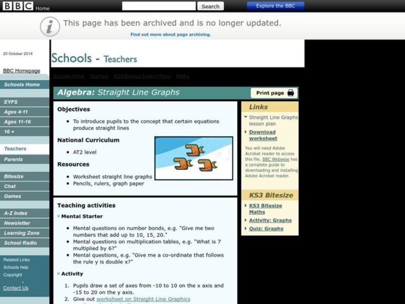 Straight Line Graphs Lesson Plan