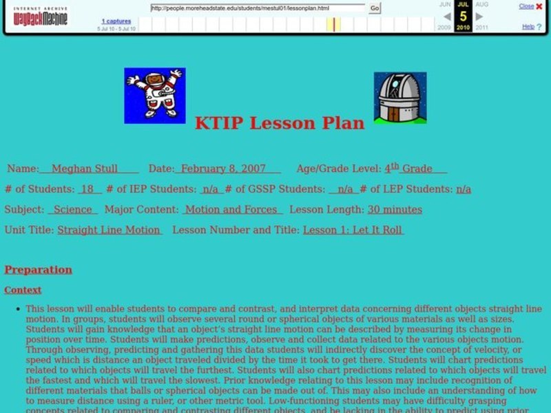 Straight Line Motion Lesson Plan