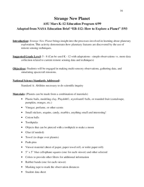Strange New Planet Lesson Plan