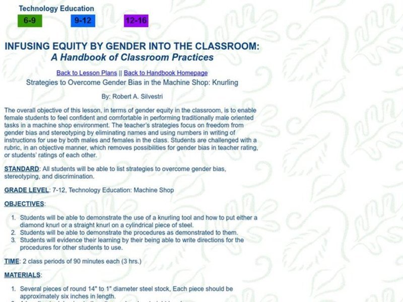 Strategies to Overcome Gender Bias in the Machine Shop: Knurling Lesson Plan
