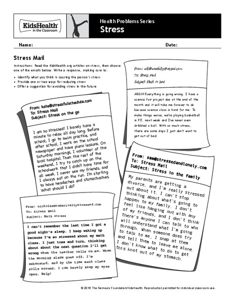 Handout: Stress (Grades 6 to 8) Worksheet