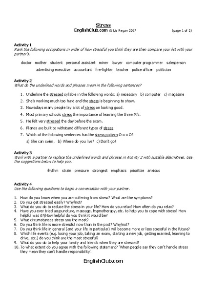 Stress Worksheet