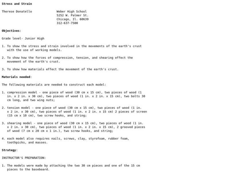 Stress and Strain Lesson Plan