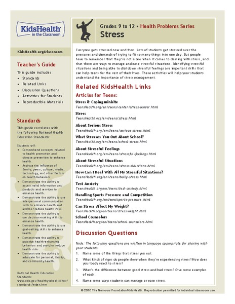 Stress: Grades 9-12 Lesson Plan