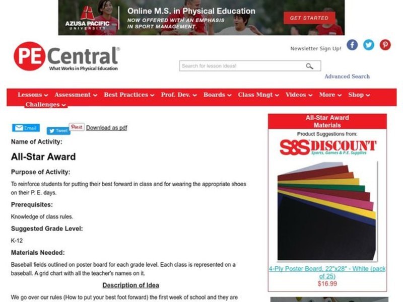 All-Star Award Lesson Plan