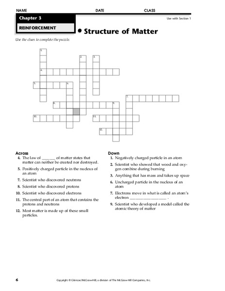Structure of Matter Worksheet