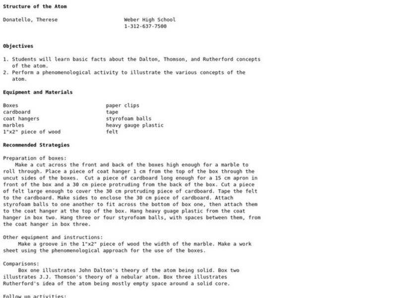 Structure of the Atom Lesson Plan