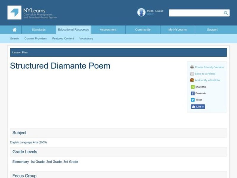 Structured Diamante Poem Lesson Plan