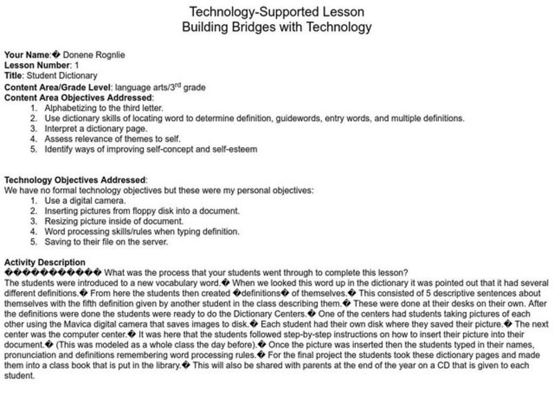 Student Dictionary Lesson Plan