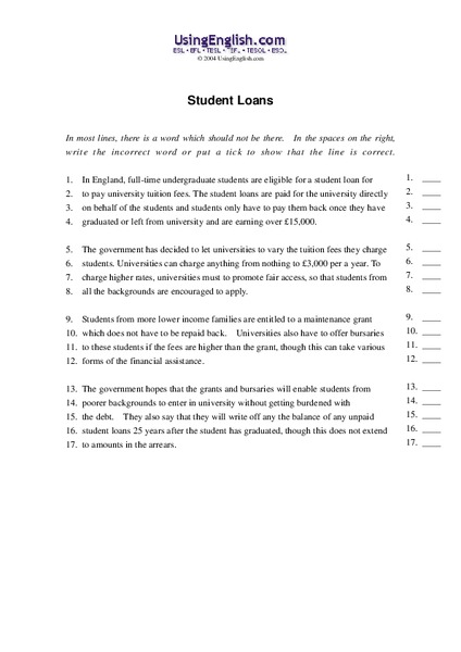 Student Loans Worksheet